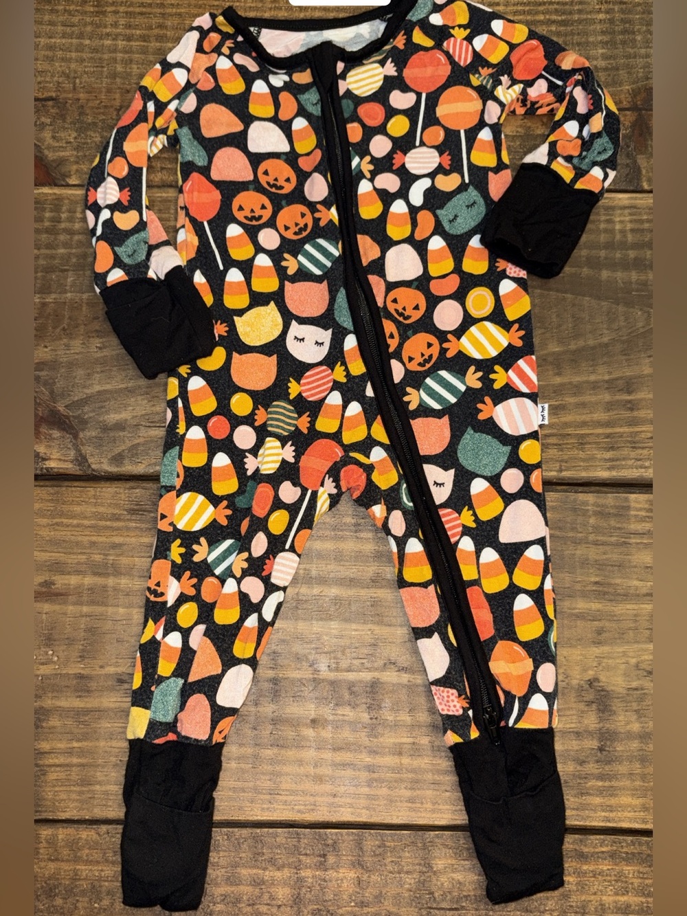 Little Sleepies Black Halloween Candy-Print Footie Pajamas
